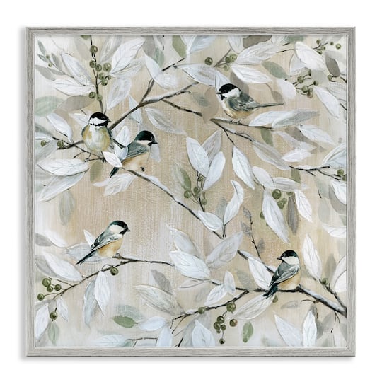 Stupell Industries Chickadee Birds on Branches Framed Giclee Art